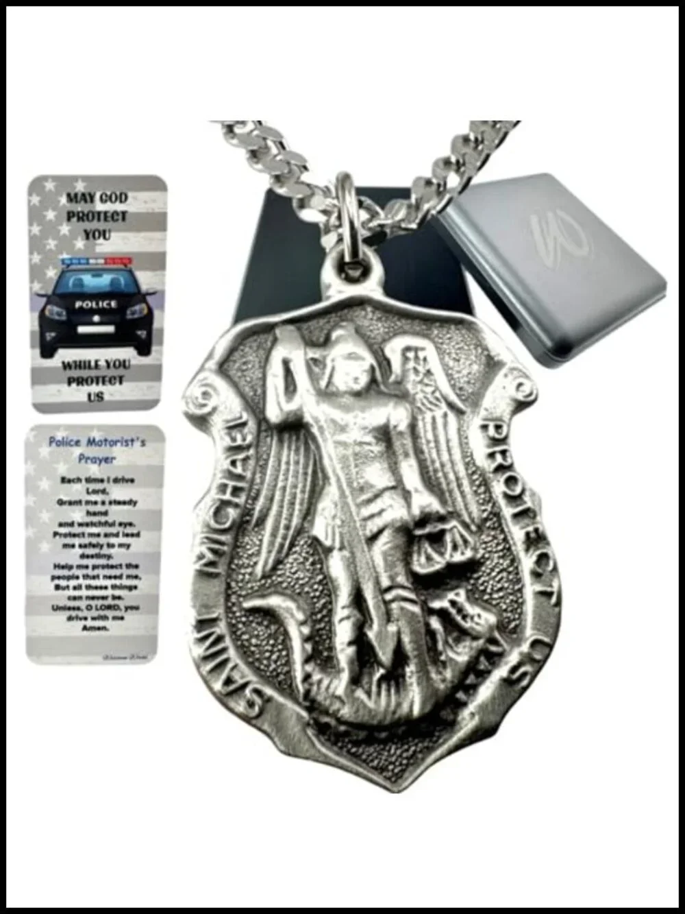 Saint Michael Medal Necklace Pewter Pendant